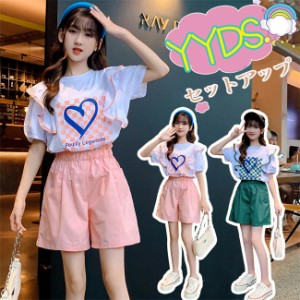 韓国子供服 女の子 セットアップ ジャージ 夏着 レジャー 上下セット キッズ 半袖Tシャツ+ショートパンツ 2点セット 普段着 通園着 通学