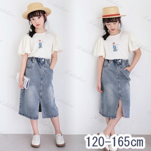 子供服 女の子  半袖 スカート デニムスカート  綿 コットン セットアップ 上下セット キッズ 夏服 ジュニア Tシャツ お出かけ 通学 女児