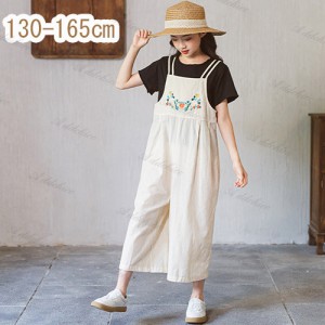 子供服 女の子 Tシャツ サロペット セットアップ 上下セット 綿 黒Tシャツ カジュアルパンツ キッズ 夏服 薄手 ジュニア パンツ お出かけ