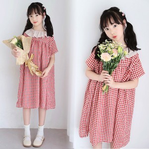 子供 ワンピース 半袖 チェック柄 女の子 キッズ 夏 子供服 夏服 Aライン カジュアル  膝丈 ナチュラル  子ども 可愛い ジュニア ガール