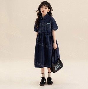 子供 ワンピース ロングワンピース シャツワンピース 女の子 キッズ 半袖 綿 コットン 子供服 夏服 カジュアル ナチュラル 可愛い ジュニ