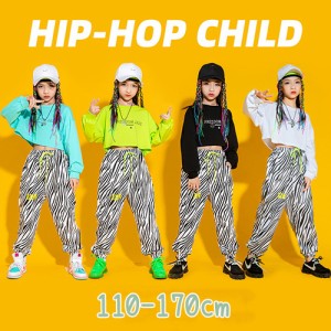 キッズダンス衣装 セットアップ 子供 ダンス服 ヒップホップ HIPHOP キッズ  女の子 ガールズ トップス へそ出し パンツ ダンス 長袖 ダ