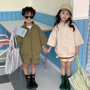 キッズ服  子供服 女の子  男の子 2点セット 春 秋 セットアップ 上下セット パーカー 半袖 パンツ ズボン キッズ ジュニア お出かけ  通