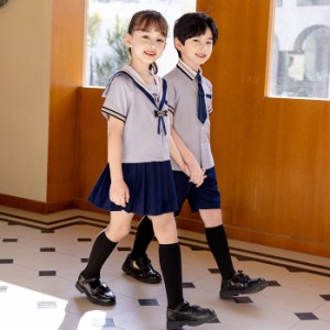 子供スーツ キッズ 制服 セーラー風 セットアップ 上下セット 半袖 スカート パンツ フォーマル 小学生 女の子 男の子 幼稚園 学校  春 