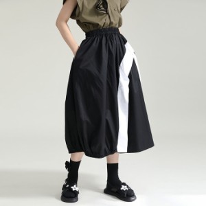 スカート ロングスカート レディース 大きいサイズ ボトムス aライン ドレープ 変形 春 夏 個性的 韓国ファッション 黒 バイカラー ポケ
