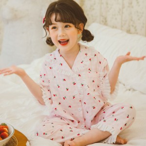 パジャマ 子供 キッズ 女の子 春 夏 半袖 綿 前開き 上下セット 長ズボン 花柄 ルームウェア 薄手 子供服 ベビー ジュニア ゆったり 可愛