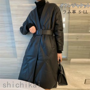 ダウンジャケット ファーコート レザーコート ラムレザー レディース 本革コート 冬服コート ロング丈ダウン down coat ladies ロングダ