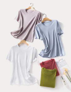 Vネック 夏Tシャツ レディース 半袖 Tシャツ 涼しい 接触冷感 薄手 おしゃれ クルーネック サマーTシャツ ゆったり 半袖Tシャツ カジュア