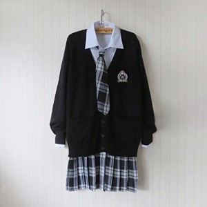 JK制服 女子高生 学校制服 春秋冬用 スクール仮装 カーディガン 蝶ネクタイ シャツ コスチューム JKコスプレ ブラック クラスの服 綿 學