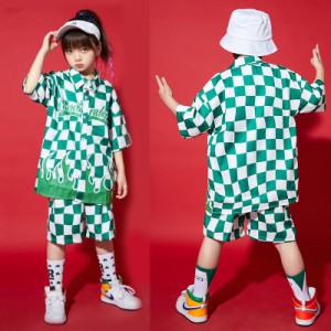 子供服 セットアップ チェーク柄 ダンス衣装 キッズ 上下セット スポーツウエア パンツセット ジャケット ヒップホップ ファッション 半