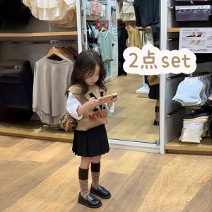 子供服 女の子 春 秋 セットアップ 上下セット ベスト スカート 2点セット キッズ ジュニア  お出かけ 通学 女児 子ども セットアップ レ