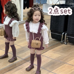 子供服 女の子 春 夏 2点セット セットアップ 上下セット オーバーオール シャツ パンツ ショートパンツ キッズ ジュニア  お出かけ 通学