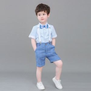 子供スーツ  男の子 制服 4点セット キッズ セットアップ  シャツ  半袖  パンツ  春 夏 秋  フォーマル 可愛い ジュニア 入園式 七五三 