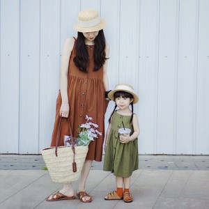 ワンピース サロペット ロングワンピース ノースリーブ 子供服 女の子 綿 キッズ 夏服 ジュニア 親子ペアルック 大人 親子ペア 親子お揃