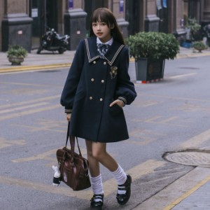 コート レディース ウール セーラー服 ロリータ アウター 春 秋 冬 学生 スクールコート 女子 JK 高校生 ウールコート 厚手 オリジナル 