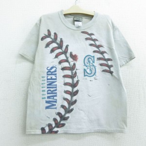 古着 リキッドブルー 半袖 Tシャツ キッズ ボーイズ 子供服 MLB シアトルマリナーズ コットン クルーネック グレー系他 タイダ 中古 古着