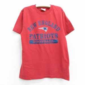 古着 半袖 Tシャツ キッズ ボーイズ 子供服 NFL ニューイングランドペイトリオッツ クルーネック 赤 レッド アメフト スーパー 中古 古着