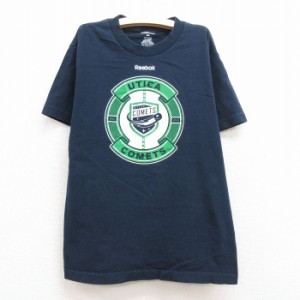 古着 リーボック REEBOK 半袖 Tシャツ キッズ ボーイズ 子供服 ユーティカコメッツ アイスホッケー コットン クルーネック 紺  中古 古着