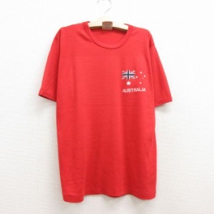古着 半袖 ビンテージ Tシャツ キッズ ボーイズ 子供服 90年代 90s 国旗 フロッキープリント オーストラリア製 赤 レッド 中古 古着