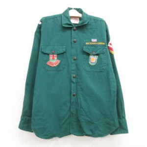 古着 長袖 ビンテージ ボーイスカウト シャツ キッズ ボーイズ 子供服 70年代 70s 花 ユリの紋章 ワッペン 濃緑 グリーン spe 中古 古着