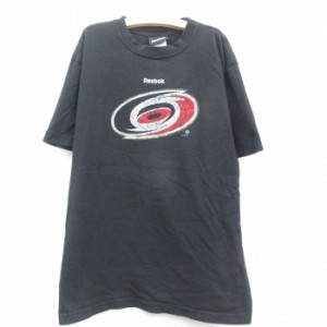 古着 リーボック REEBOK 半袖 Tシャツ キッズ ボーイズ 子供服 NHL カロライナハリケーンズ コットン クルーネック 黒 ブラッ 中古 古着