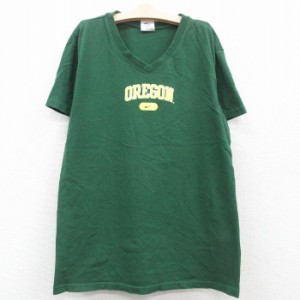 古着 ナイキ NIKE 半袖 ビンテージ Tシャツ キッズ ボーイズ 子供服 OREGON コットン Vネック 緑 グリーン 中古 古着