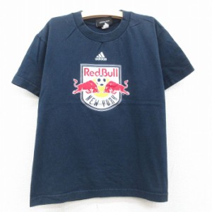 古着 アディダス adidas 半袖 Tシャツ キッズ ボーイズ 子供服 レッドブル ニューヨーク サッカー コットン クルーネック 黒  中古 古着