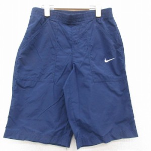 古着 ナイキ NIKE ハーフ ナイロン パンツ ショーツ キッズ ボーイズ 子供服 00年代 00s ワンポイントロゴ 紺 ネイビー 中古 古着