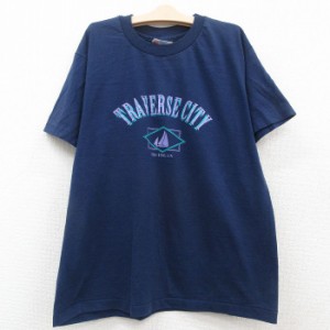 古着 ヘインズ Hanes 半袖 ビンテージ Tシャツ キッズ ボーイズ 子供服 90年代 90s TRAVERSECITY ヨット ミシガン クルーネッ 中古 古着