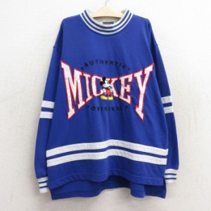 古着 長袖 ビンテージ Tシャツ キッズ ボーイズ 子供服 90年代 90s ディズニー DISNEY ミッキー MICKEY MOUSE クルーネック 青 中古 古着