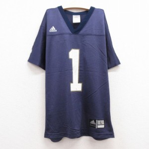 古着 アディダス adidas 半袖 ビンテージ フットボール Tシャツ キッズ ボーイズ 子供服 00年代 00s 1 メッシュ地 Vネック 紺  中古 古着