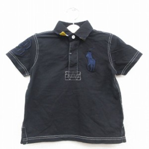 古着 ラルフローレン Ralph Lauren 半袖 ブランド ラガー シャツ キッズ ボーイズ 子供服 ビッグポニー 刺繍 コットン 黒 ブラ 中古 古着