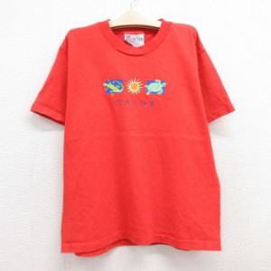 古着 半袖 ビンテージ Tシャツ キッズ ボーイズ 子供服 90年代 90s トカゲ カメ MAINE コットン クルーネック USA製 赤 レッド 中古 古着