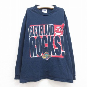 古着 長袖 ビンテージ Tシャツ キッズ ボーイズ 子供服 90年代 90s MLB クリーブランドインディアンス ワールドシリーズ コッ 中古 古着