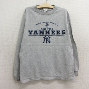 古着 リー Lee 長袖 ビンテージ Tシャツ キッズ ボーイズ 子供服 00年代 00s MLB ニューヨークヤンキース クルーネック グレー 中古 古着