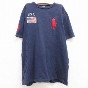 古着 ラルフローレン Ralph Lauren 半袖 ブランド Tシャツ キッズ ボーイズ 子供服 ビッグポニー 星条旗 コットン クルーネッ 中古 古着