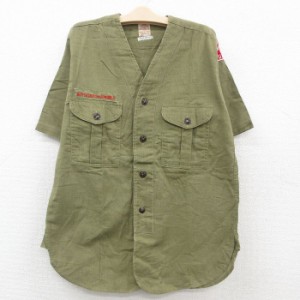 古着 半袖 ビンテージ ボーイスカウト シャツ キッズ ボーイズ 子供服 60年代 60s ノーカラー マチ付き 緑 グリーン spe 中古 古着