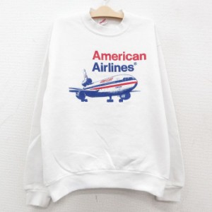 古着 ジャージーズ 長袖 スウェット キッズ ボーイズ 子供服 90年代 90s アメリカン航空 飛行機 クルーネック USA製 白 ホワイ 中古 古着