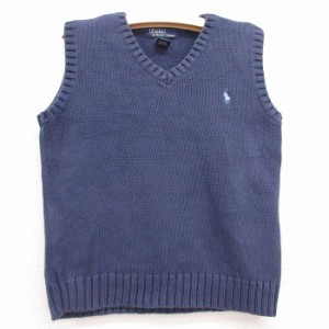 古着 ラルフローレン Ralph Lauren ブランド ニット ベスト キッズ ボーイズ 子供服 90年代 90s ワンポイントロゴ コットン V 中古 古着