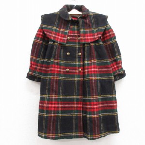 古着 長袖 ウール コート キッズ ガールズ 子供服 80年代 80s USA製 赤他 レッド タータン チェック spe 中古 古着