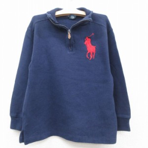 古着 ラルフローレン Ralph Lauren 長袖 ブランド ハーフジップ トップス キッズ ボーイズ 子供服 ビッグポニー 刺繍 コットン 中古 古着