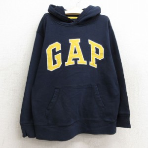 古着 ギャップ GAP 長袖 スウェット パーカー キッズ ボーイズ 子供服 ビッグロゴ 紺 ネイビー 中古 古着