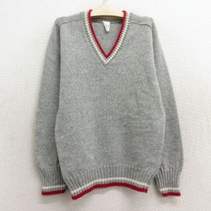 古着 長袖 セーター キッズ ボーイズ 子供服 80年代 80s 無地 シェットランドウール Vネック グレー 中古 古着