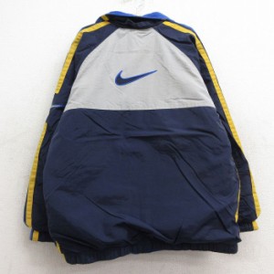 古着 ナイキ NIKE 長袖 ナイロン ジャケット キッズ ボーイズ 子供服 00年代 00s ビッグロゴ リバーシブル ラグラン 紺他 ネイ 中古 古着