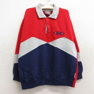 古着 長袖 スウェット キッズ ボーイズ 子供服 90年代 90s BYO BOY 襟付き マルチカラー 赤他 レッド 中古 古着