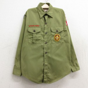 古着 長袖 ボーイスカウト シャツ キッズ ボーイズ 子供服 80年代 80s ワッペン 濃緑系 グリーン 中古 古着