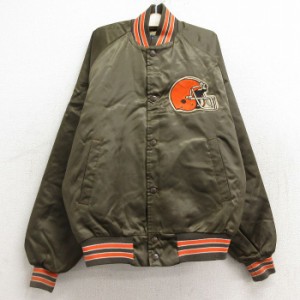 古着 チョークライン 長袖 ジャケット スタジャン キッズ ボーイズ 子供服 90年代 90s NFL クリーブランドブラウンズ ラグラン 中古 古着