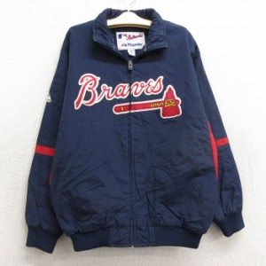 古着 マジェスティック 長袖 ナイロン ジャケット キッズ ボーイズ 子供服 00年代 00s MLB アトランタブレーブス 紺 ネイビー  中古 古着