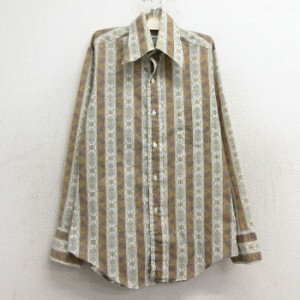 古着 長袖 シャツ キッズ ボーイズ 子供服 70年代 70s ペイズリー柄 薄ベージュ他 カーキ ストライプ 中古 古着