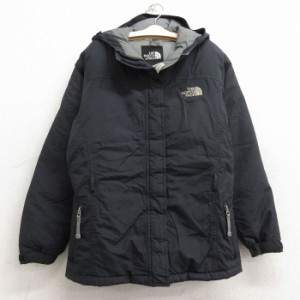 古着 ノースフェイス THE NORTH FACE 長袖 ダウン ジャケット パーカー キッズ ガールズ 子供服 ワンポイントロゴ 黒 ブラック 中古 古着